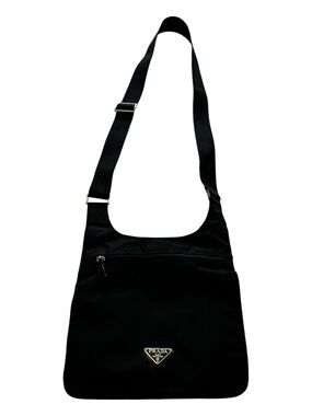 Crossbody Prada ish bag dark black pockets